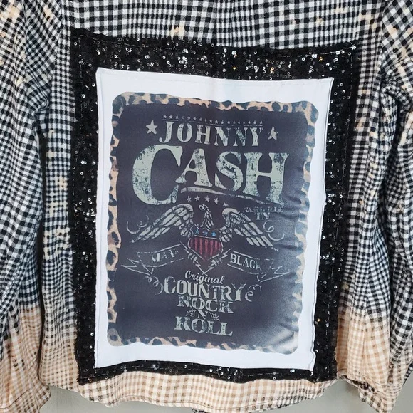 Comfort Outfitter women's bleach dyed flannel w/Johnny Cash emblem on back - Picture 6 of 7